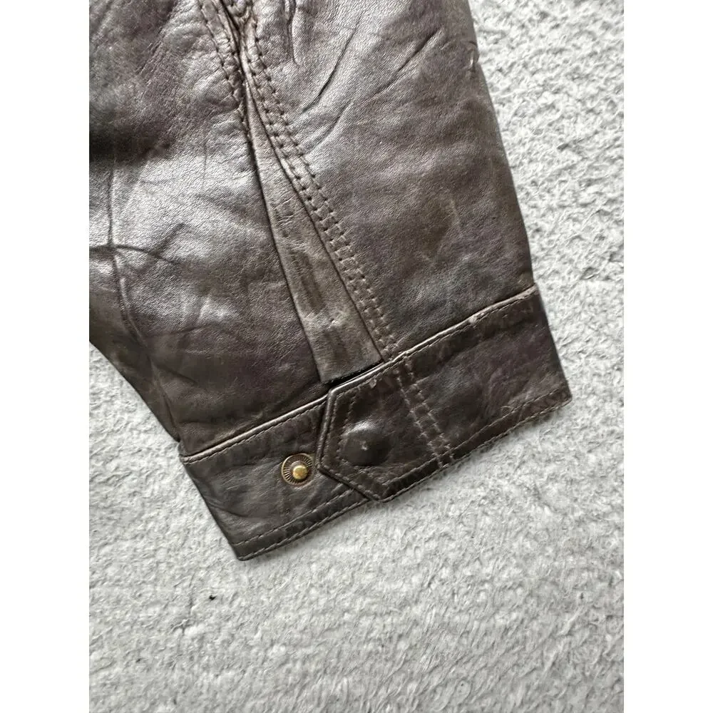 Tommy Hilfiger Genuine Leather Bomber Jacket Mens XL Flannel Plaid Lined Brown